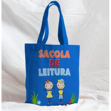 Imagem de Bolsa Sacola Artesanal de Tecido Sacola de Leitura Azul Crianças - Fab