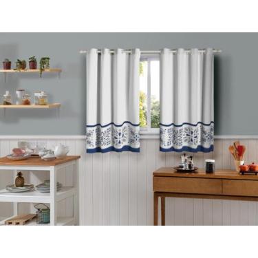 Imagem de Cortina De Cozinha Tecido Linhão 3,00m x 1,40m Azuleijo Azul - Ibiting