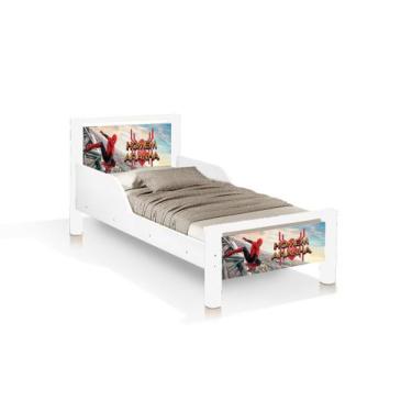 Imagem de mini cama com proteção lateral branca da homem aranha - Frausto