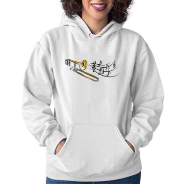 Imagem de Moletom Feminino Trombone Notas Musicais - Foca na Moda, Branco, G