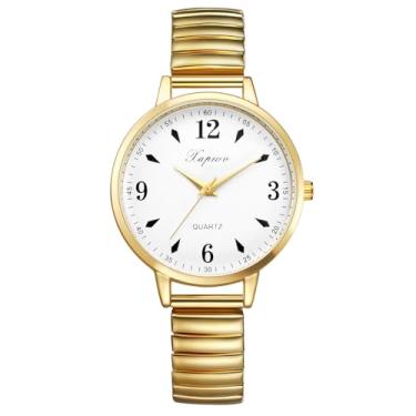 Imagem de Lancardo Relógio feminino com pulseira elástica: relógio de pulso de quartzo analógico elástico com mostrador branco, mostrador branco, fácil de ler, prata, ouro, preto, Dourado