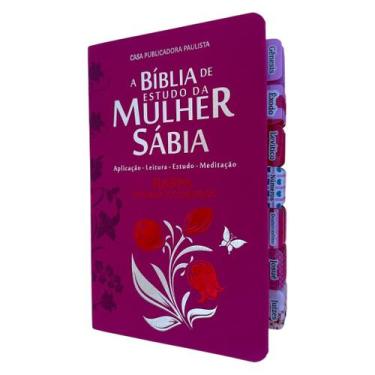Imagem de Biblia da Mulher Sabia de estudos pink couro com abas adesivas - CENTR