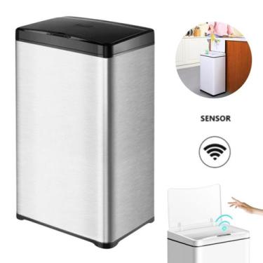 Imagem de Lixeira Automática Cinza Escovado Retangular 50 Lts Sensor - Globalmix