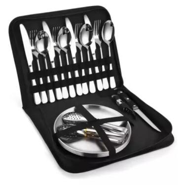 Imagem de Conjunto de Talheres Florença Aço Inox 20 Peças C/ Bolsa para Camping 