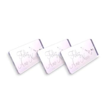 Imagem de Tag Decorativa Acrílicas 3.0x1.0 cm Feliz Ano Novo Prata Espelhado 10 