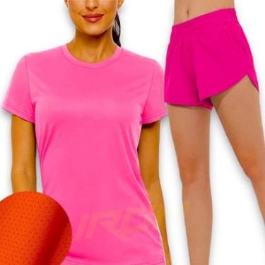 Imagem de Conjunto Camiseta Blusinha MALHA FRIA POLIAMIDA + Short TACTEL Academia Corrida Yoga 558-Feminino