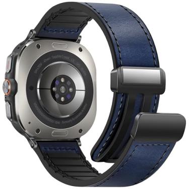 Imagem de WestEagle Pulseira magnética de couro para relógio compatível com Samsung Galaxy Watch Ultra de 47 mm (2025/2024), design de fivela magnética, pulseiras de substituição clássicas ajustáveis para