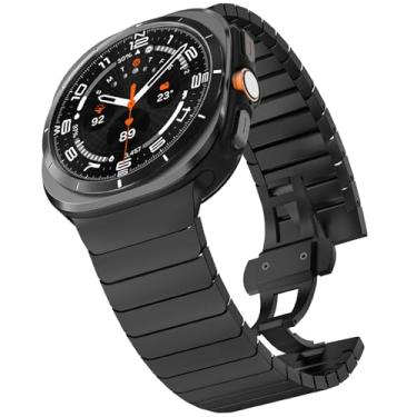 Imagem de FULLIFE Pulseiras de metal de 24 mm de largura compatíveis com Samsung Galaxy Watch Ultra de 47 mm, acessórios para homens e mulheres, fecho dobrável de aço inoxidável, pulseira sem lacunas para