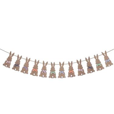 Imagem de Whaline Faixa de páscoa de coelhinho fofo banner de juta xadrez colorido arco e cauda pré-montados coelhos da páscoa guirlanda de festa para decoração de casa com tema de primavera