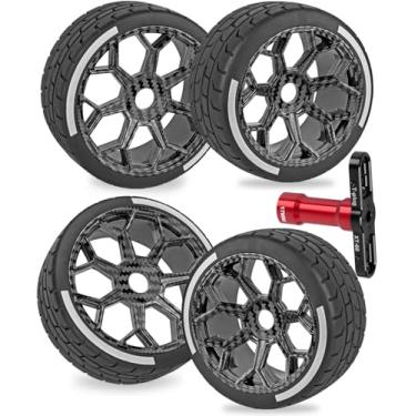 Imagem de RcarmubWow RC Wheels and Tires for 1/7 Arrm a Felony 6S BLX,RC Truck Tires RC Wheels and RC Tires,4pcs Highway Tires(2 Big 2 Small,Black with Carbon