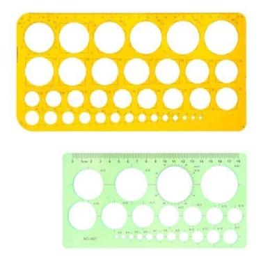 Imagem de 2 peças de estêncil de desenho circular verde e laranja, estênceis de círculo, modelo circular para desenhar, réguas geométricas para desenhar, medir, projetar materiais de arte