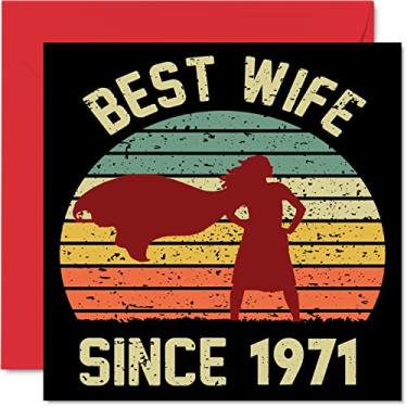 Imagem de Cartão de aniversário de 52 anos para esposa do marido – Melhor esposa desde 1971 – I Love You Gifts, Happy 52nd Wedding Anniversary Cards for Partner, 5,7 x 5,7 polegadas Cartões comemorativos para cinquenta segundos aniversários