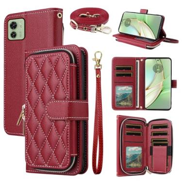 Imagem de Dswteny Argyle Capa carteira para Motorola Edge 40 com alça de pulso alça de ombro bolsa de couro PU flip suporte para cartão de crédito acessórios capa de celular para Moto Edge 40 5G mulheres