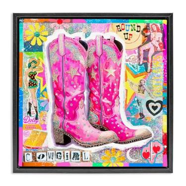 Imagem de Stupell Industries Groovy Vintage Cowgirl Collage Framed Floater Canvas Wall Art Design por Jess Stempel, moldura flutuante preta, 63 x 63 cm
