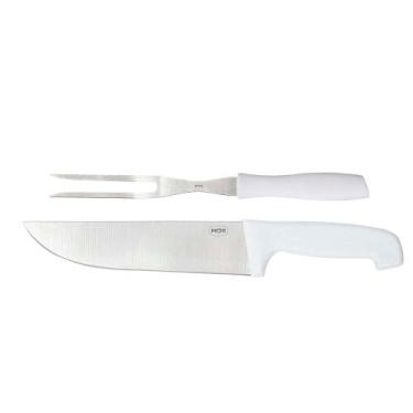 Imagem de Kit do Assador Faca 36cm e Garfo 30cm Inox Branco Churrasco - MOR