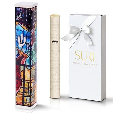 Imagem de SURI Mezuzá para porta com rolagem impressa no interior | Capa Mezuzá moderna de 10 cm (amarelo prata)