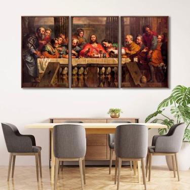 Imagem de Quadro Decorativo Religioso a Santa Ceia com 3 Telas para Sala Quarto 