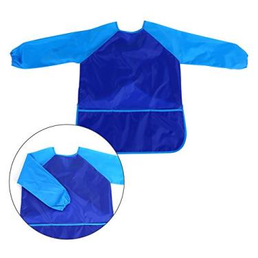 Imagem de Avental de Pintura à Prova D'água para Crianças, Avental Com Bolso de Manga Comprida para Arte Artesanal, Cozinha Azul/vermelho