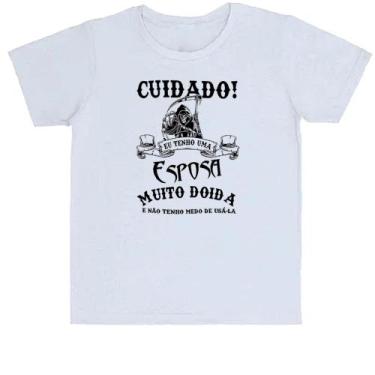 Imagem de Camiseta Infantil Cuidado Esposa Doida - Alearts, 2