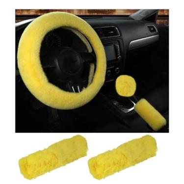 Imagem de Yourkar Conjunto de 5 capas de volante fofas, capa de volante de lã sintética, capa de freio de mão, capa de câmbio de marcha e 2 almofadas de ombro para cinto de segurança, acessórios universais para