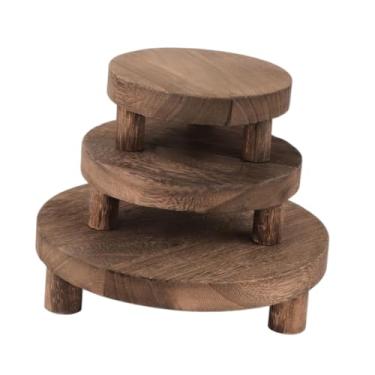 Imagem de Gralara 3pcs Planta de madeira Display Stand Riser Servando Stand Small Planter Bandey para , pátio, escritório , Marrom Escuro