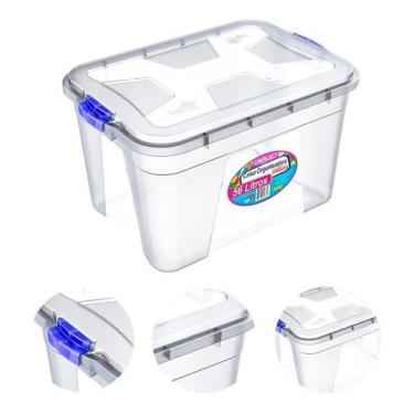 Imagem de Caixa Organizadora Multiuso Transparente Grande 56L Resistente C/Tampa e Travas