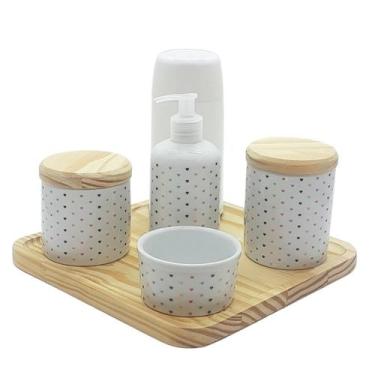Imagem de Kit higiene Poá 6 pçs - Molh. Poá - Tampas e Bdj Pinus - Antilope Deco