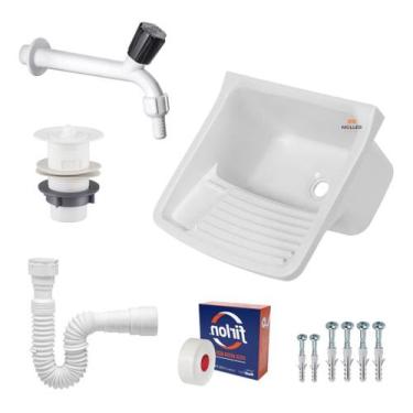 Imagem de Tanque De Plastico 23l Lavar Roupa + Sifão + Torneira - Metasul, Branc