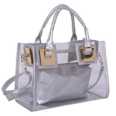 Imagem de Cooba Bolsa pequena transparente de praia feminina transversal bolsa feminina mensageiro transparente bolsa de ombro bolsa de gelatina transparente com bolsa de cartão pequena (prata), Prata, One
