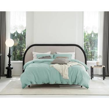 Imagem de Talasily Capa de edredom de linho King Size - Conjunto de capa de edredom macio e respirável com fecho de botões, 3 peças, 1 capa de edredom 264 x 234 cm e 2 fronhas de linho e algodão (king, azul