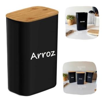 Imagem de Pote Hermético Tampa De Bambu Porta Mantimentos Potes Para Mantimentos 2,3L Preto (Arroz)
