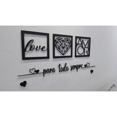 Imagem de Kit 3 Quadros Decorativos + Frase para todo sempre Frase de Parede Quarto Ou Sala (coração preto)
