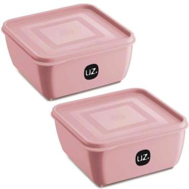 Imagem de 2 Potes Plásticos UZ Rosa Quadrado Multiuso 1,5L com Tampa Premium Ali