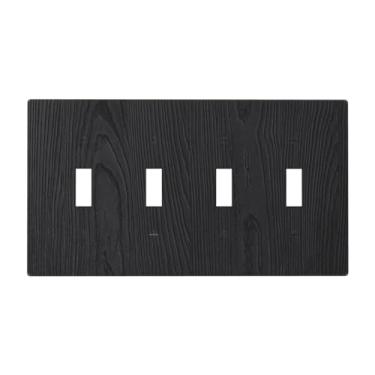 Imagem de Wpshijia Capa de interruptor de luz preta vintage textura de madeira rústica de madeira 4 gangues quatro interruptores decorativos placas de parede elétricas placa frontal capa de receptáculo para