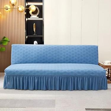 Imagem de Capa de futon sem braços com saia de babados, sofá-cama futon altamente elástica(Blue,Medium (160-190cm))