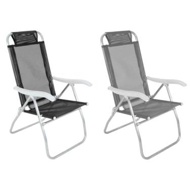 Imagem de Kit 2 Cadeira De Praia Reclinável Sannet 4 Posições Alumínio Camping Piscina Preta Cinza - Belfix - PretoCinza