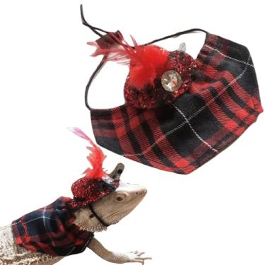 Imagem de Chapéu de dragão barbudo e lenço bandana lagarto, roupas para animais de estimação, acessórios de fantasia para lagarto, hamster, leopardo, lagartixa (vermelho)