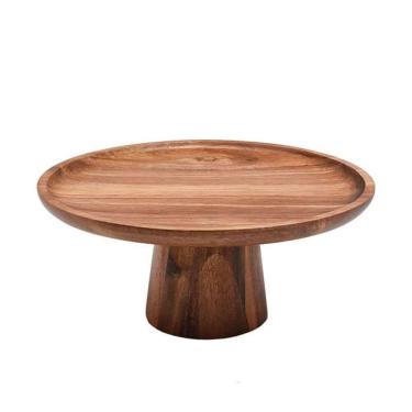 Imagem de Prato De Bolo Retangular Com Pé Em Acácia 11x25cm Kenya