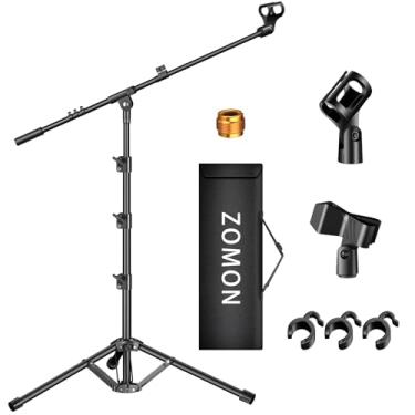 Imagem de ZOMON Microphone Stand, Tripod Boom Arm Floor Mic Stand Height Adjustable Heavy Duty with Carrying Bag 2 Mic Clips 3/8" to 5/8" Adapter for Singing Podcast for Blue Yeti Shure SM58 SM48 Samson Q2U