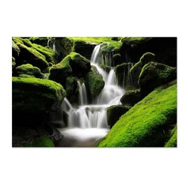 Imagem de FLUCK Quadros sala de estar modernos, cascata de musgo verde que flui água, ornamentos parede decorativos quarto tela pinturas quadro decoração floresta - natureza 60 x 90 cm (24 x 35 pol) sem moldura