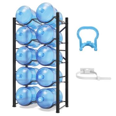 Imagem de Suporte de jarro de água de 5 galões, rack de garrafa de água resistente de 5 camadas para 10 garrafas, suporte de garrafa de água de 5 galões de aço carbono reforçado para escritório, família,