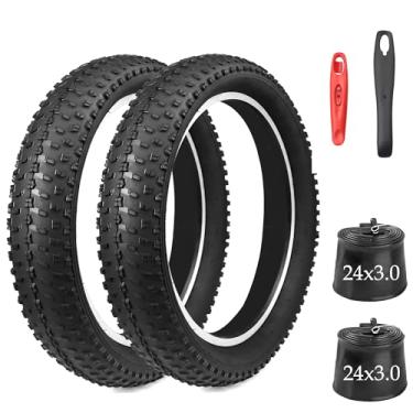 Imagem de WEEROCK Pneus de bicicleta de 61 polegadas Fat Tire Electric Bike Pacote com 2 pneus de 61 x 3 polegadas com tubos internos de 61 cm com contas dobráveis compatíveis com E-Bike de 61 polegadas