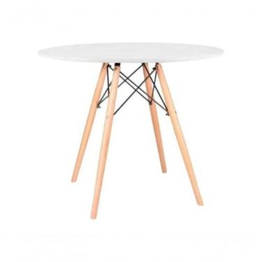 Imagem de Mesa Redonda De Jantar Eames Eiffel 110cm Branca Base Madeira Maciça -