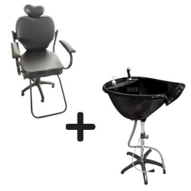 Imagem de Kit Salão Lavatório Portátil + Cadeira Cabelereiro Henvifer