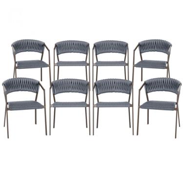 Imagem de 8 Cadeiras Tricô Náutico E Alumínio Com Proteção Uv Varanda Prata