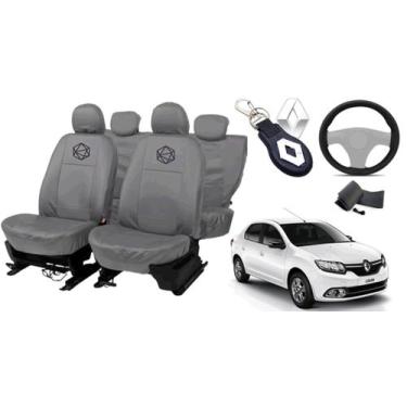 Imagem de Conjunto capa couro cinza Logan +volante+chaveiro - ferro tech br