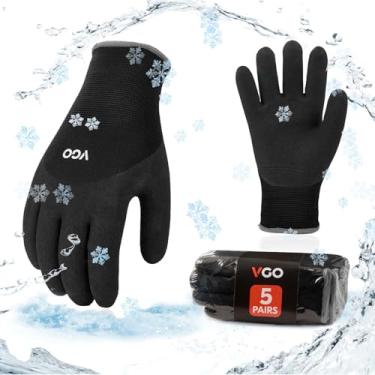 Imagem de Vgo 5 pares de luvas de trabalho de inverno para freezer, revestimento de látex de borracha com forro duplo para trabalho pesado ao ar livre (tamanho G, preto, RB6032)