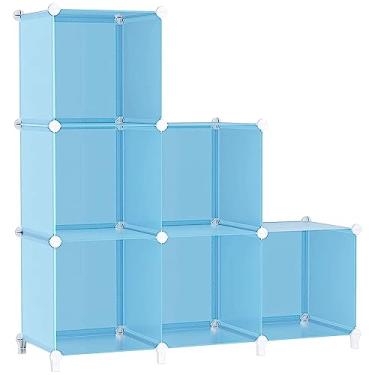 Imagem de AWTATOS Organizador de armazenamento em cubo, organizador de armário e armazenamento para crianças, faça você mesmo, empilhável, 6 cubos, prateleiras, organizador de roupas para quarto, casa, azul
