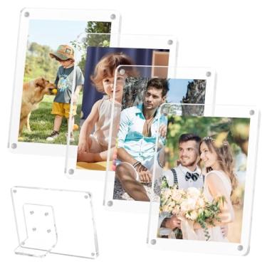 Imagem de VZZNN Pacote com 4 molduras magnéticas de acrílico, 5 x 9 cm, com suporte magnético removível, minimoldura Instax para mesa, molduras magnéticas, polaroid, 5 x 7 cm, para decoração de casa