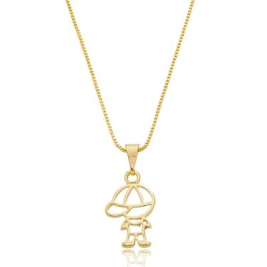 Imagem de Colar Feminino Semijoia Pingente 1 Menino Filho Banhado A Ouro 18k